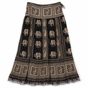 Vtg Boho Western Elephant Maxi Skirt Cotton Animals Forest Fairy sz 12 Autograph